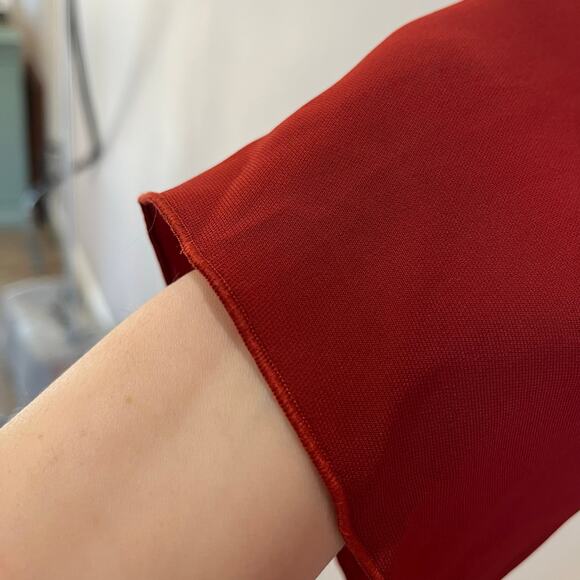 Theory Ulyssa Admiral Crepe Shift Dress Red Oak V-Neck Long Bell Sleeve Medium - Picture 5 of 7